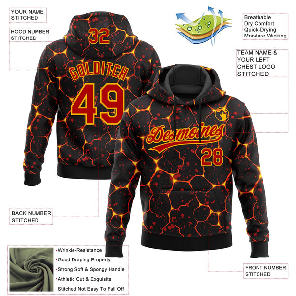 Custom Stitched Black Red-Yellow 3D Pattern Design Flame Sports Pullover Sweatshirt Hoodie alternate