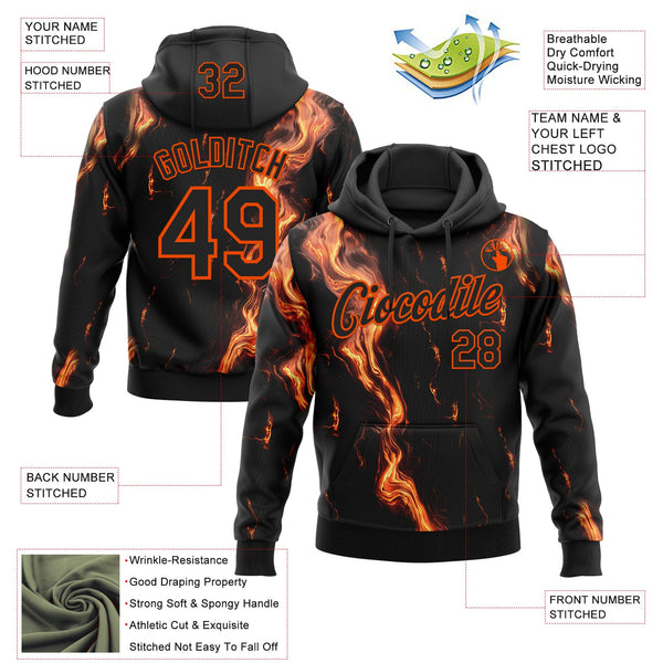 Custom Stitched Black Orange 3D Pattern Design Flame Sports Pullover Sweatshirt Hoodie alternate