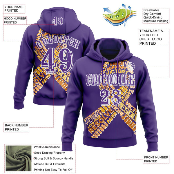 Custom Purple White 3D Appendix Cancer World Cancer Day Ribbon Support Sports Pullover Sweatshirt Hoodie alternate