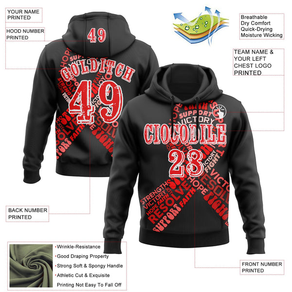 Custom Black Fire Red-White 3D Blood Cancer World Cancer Day Ribbon Support Sports Pullover Sweatshirt Hoodie alternate
