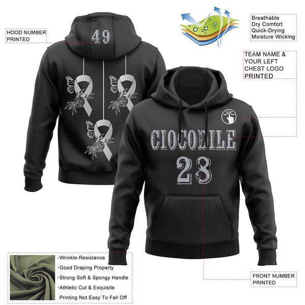 Custom Black Gray 3D Brain Cancer World Cancer Day Ribbon Support Sports Pullover Sweatshirt Hoodie alternate