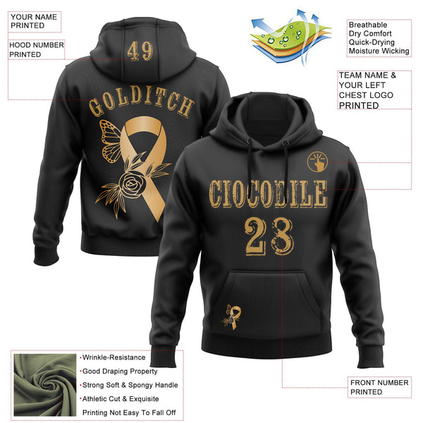 Custom Black Old Gold 3D Childhood Cancer World Cancer Day Ribbon Support Sports Pullover Sweatshirt Hoodie alternate