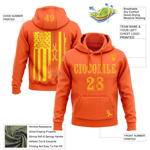 Custom Orange Gold 3D Bone Cancer World Cancer Day Ribbon Support Sports Pullover Sweatshirt Hoodie alternate