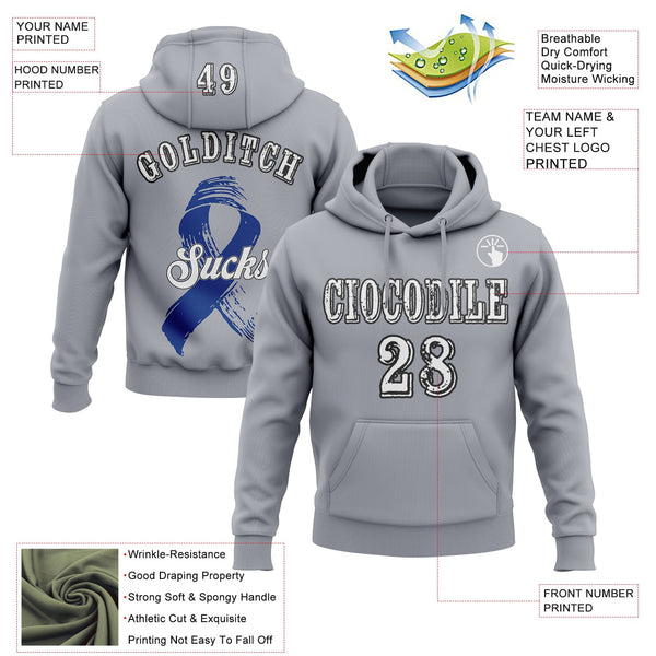 Custom Gray White-Black 3D Colorectal Cancer World Cancer Day Ribbon Support Sports Pullover Sweatshirt Hoodie alternate