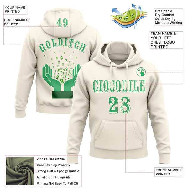 Custom Cream Green 3D Gallbladder And Bile Duct Cancer World Cancer Day Ribbon Support Sports Pullover Sweatshirt Hoodie alternate