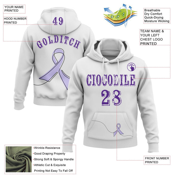Custom White Purple 3D Gastric Cancer World Cancer Day Ribbon Support Sports Pullover Sweatshirt Hoodie alternate