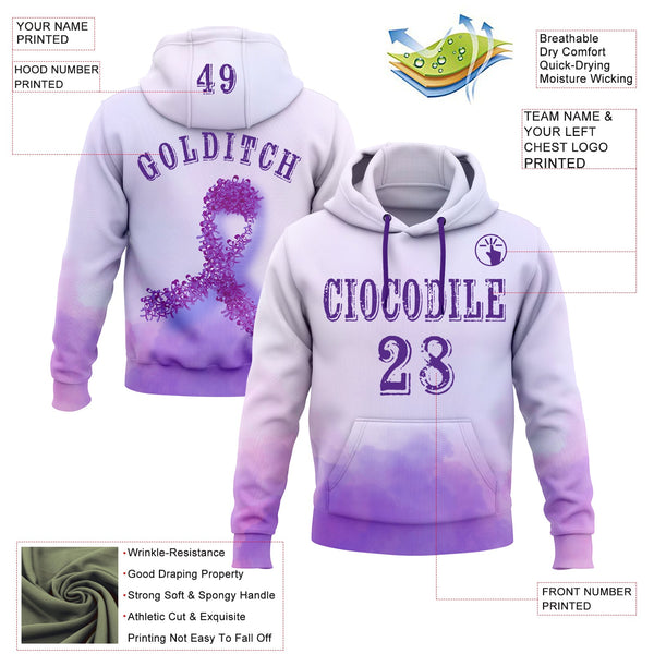 Custom Purple White 3D Pancreatic Cancer World Cancer Day Ribbon Support Sports Pullover Sweatshirt Hoodie alternate