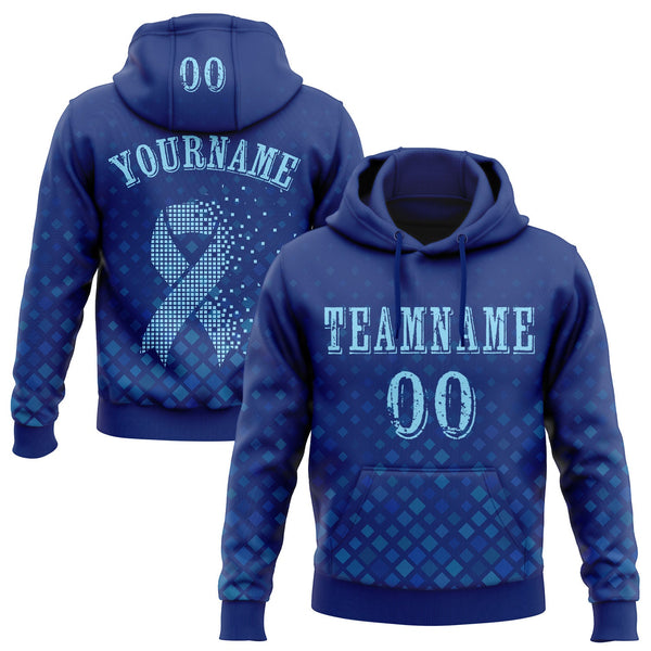 Custom Royal Blue 3D Prostate Cancer World Cancer Day Ribbon Support Sports Pullover Sweatshirt Hoodie