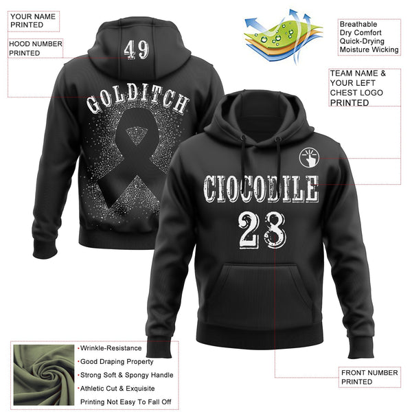 Custom Black White 3D Skin Cancer World Cancer Day Ribbon Support Sports Pullover Sweatshirt Hoodie alternate