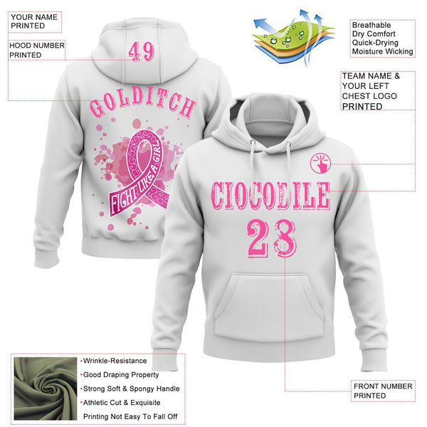 Custom White Pink 3D Breast Cancer World Cancer Day Ribbon Support Sports Pullover Sweatshirt Hoodie alternate