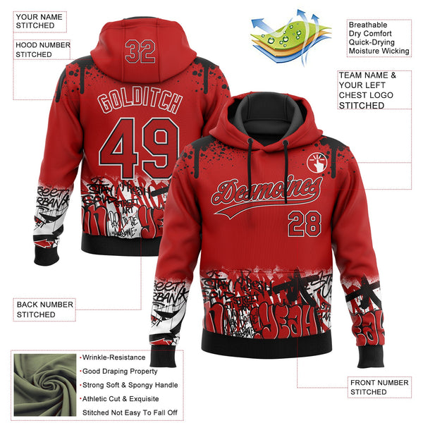Custom Stitched Red Black-White 3D Graffiti Splash Street Art Sports Pullover Sweatshirt Hoodie alternate