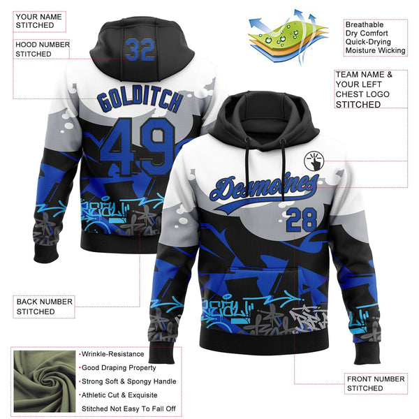 Custom Stitched Black Thunder Blue Gray-White 3D Graffiti Splash Street Art Sports Pullover Sweatshirt Hoodie alternate
