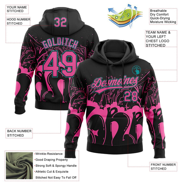 Custom Stitched Black Pink-Teal 3D Graffiti Splash Street Art Sports Pullover Sweatshirt Hoodie alternate