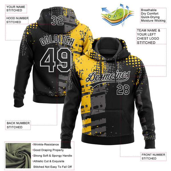Custom Stitched Black Yellow Gray-White 3D Pattern Design Splash Sports Pullover Sweatshirt Hoodie alternate