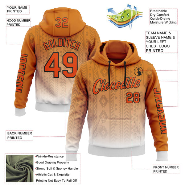 Custom Orange White-Black 3D Pattern Design Ethnic Tribal Sportswear Pullover Sweatshirt Hoodie alternate