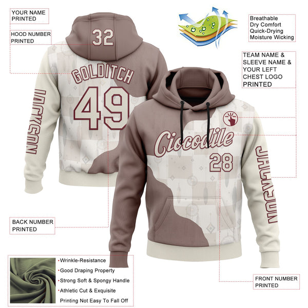 Custom Cream Burgundy 3D Pattern Design Ethnic Tribal Sportswear Pullover Sweatshirt Hoodie alternate