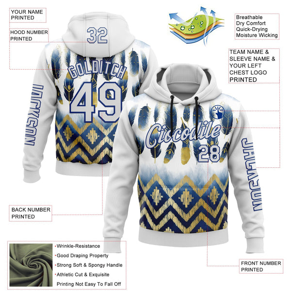 Custom White Royal 3D Pattern Design Native American Tribal Sportswear Pullover Sweatshirt Hoodie alternate
