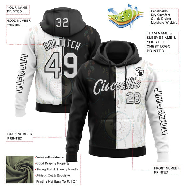 Custom White Black 3D Pattern Design Dreamcatcher Tribal Sportswear Pullover Sweatshirt Hoodie alternate