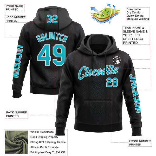 Custom Black Lakes Blue-White 3D Pattern Design Ethnic Tribal Sportswear Pullover Sweatshirt Hoodie alternate