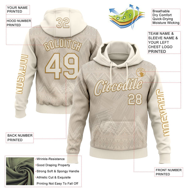 Custom Cream Old Gold 3D Pattern Design Ethnic Tribal Sportswear Pullover Sweatshirt Hoodie alternate