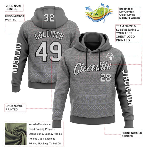 Custom Gray White-Black 3D Pattern Design Ethnic Tribal Sportswear Pullover Sweatshirt Hoodie alternate