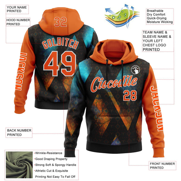 Custom Black Orange-White 3D Pattern Design Ethnic Tribal Sportswear Pullover Sweatshirt Hoodie alternate