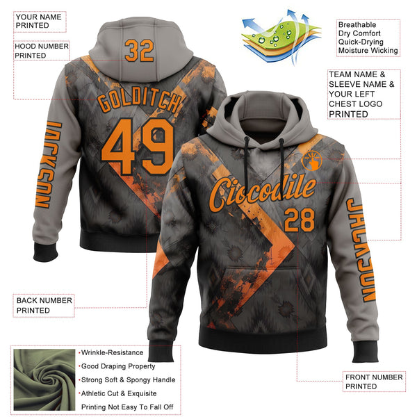 Custom Gray Bay Orange-Black 3D Pattern Design Ethnic Tribal Sportswear Pullover Sweatshirt Hoodie alternate