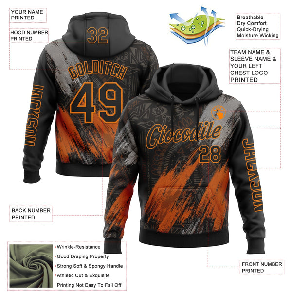 Custom Black Bay Orange-Gray 3D Pattern Design Ethnic Tribal Sportswear Pullover Sweatshirt Hoodie alternate