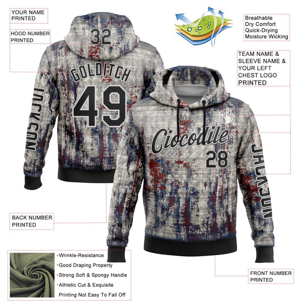 Custom Gray Black-White 3D Pattern Design Ethnic Tribal Sportswear Pullover Sweatshirt Hoodie alternate