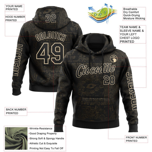 Custom Black City Cream 3D Pattern Design Ethnic Tribal Sportswear Pullover Sweatshirt Hoodie alternate