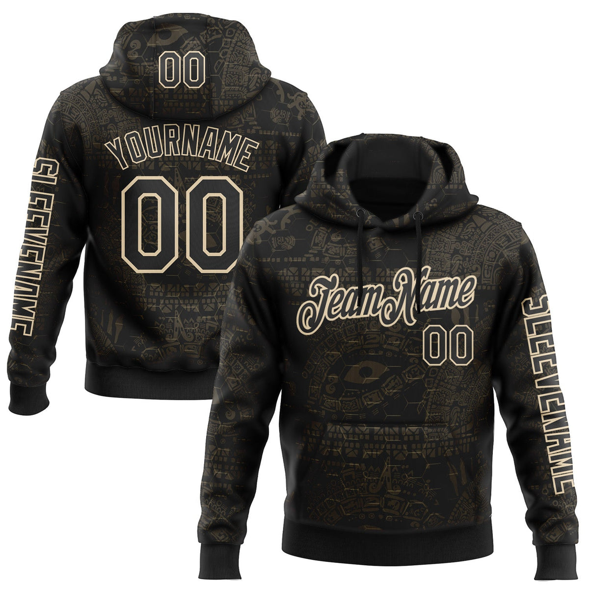 Custom Black City Cream 3D Pattern Design Ethnic Tribal Sportswear Pullover Sweatshirt Hoodie
