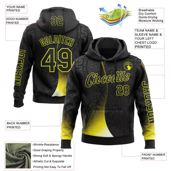 Custom Black Neon Yellow 3D Pattern Design Ethnic Tribal Sportswear Pullover Sweatshirt Hoodie alternate