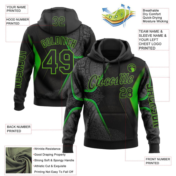 Custom Black Aurora Green 3D Pattern Design Ethnic Tribal Sportswear Pullover Sweatshirt Hoodie alternate
