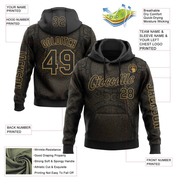Custom Black Old Gold 3D Pattern Design Ethnic Tribal Sportswear Pullover Sweatshirt Hoodie alternate
