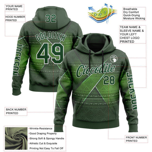 Custom Green White 3D Pattern Design Ethnic Tribal Sportswear Pullover Sweatshirt Hoodie alternate