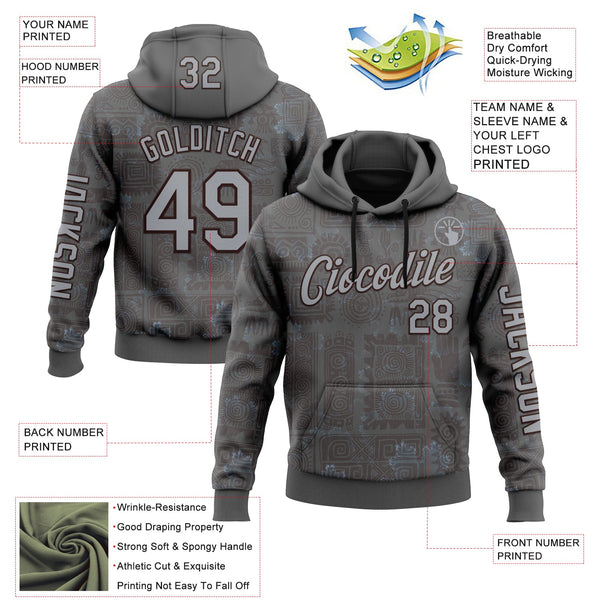 Custom Gray Brown 3D Pattern Design Ethnic Tribal Sportswear Pullover Sweatshirt Hoodie alternate