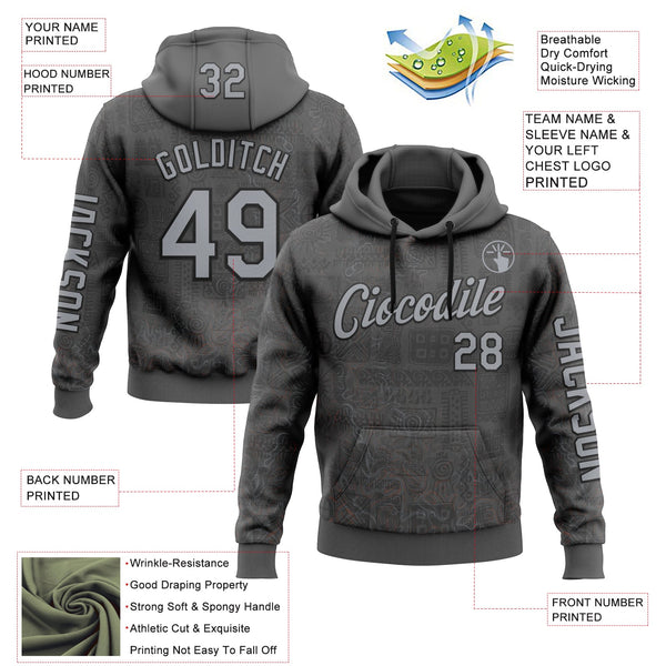 Custom Gray Black 3D Pattern Design Ethnic Tribal Sportswear Pullover Sweatshirt Hoodie alternate