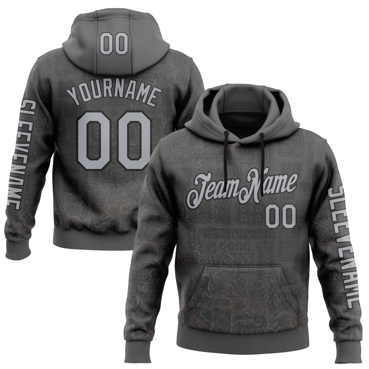Custom Gray Black 3D Pattern Design Ethnic Tribal Sportswear Pullover Sweatshirt Hoodie