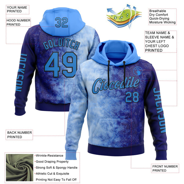 Custom Blue Powder Blue-Black 3D Pattern Design Gradient Ethnic Tribal Sportswear Pullover Sweatshirt Hoodie alternate