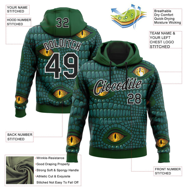 Custom Stitched Green Black-White 3D Pattern Design Crocodile Skin Print Sportswear Pullover Sweatshirt Hoodie alternate