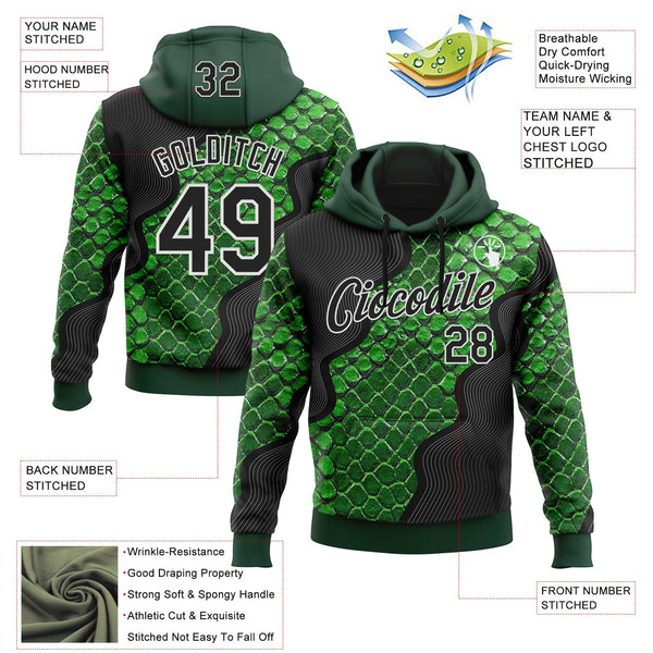 Custom Stitched Green Black-White 3D Pattern Design Snake Skin Print Sportswear Pullover Sweatshirt Hoodie alternate