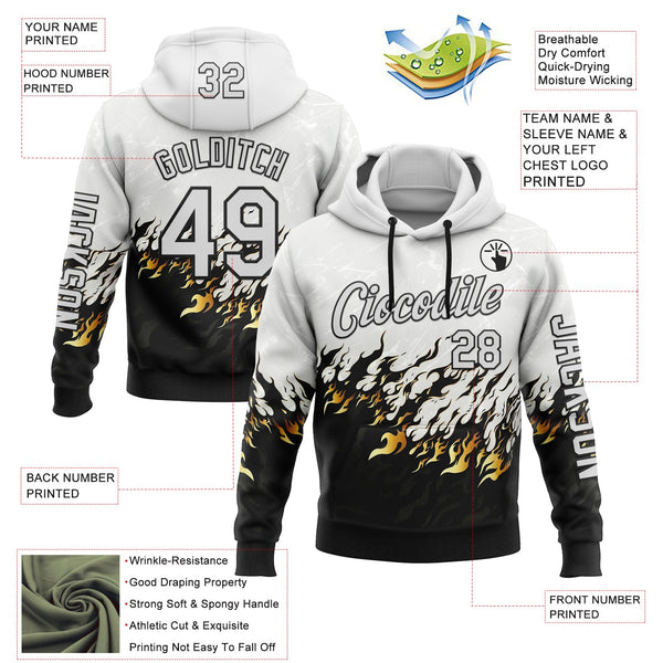 Custom White Black 3D Abstract Flame Sports Pullover Sweatshirt Hoodie alternate