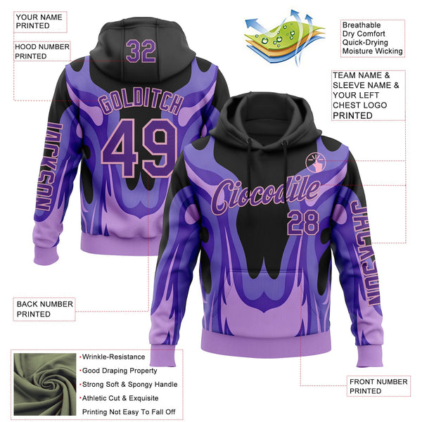 Custom Black Purple-Light Pink 3D Abstract Flame Sports Pullover Sweatshirt Hoodie alternate