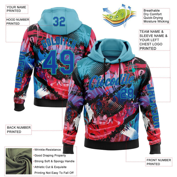 Custom Black Thunder Blue Red-Aqua 3D Abstract Flame Sports Pullover Sweatshirt Hoodie alternate