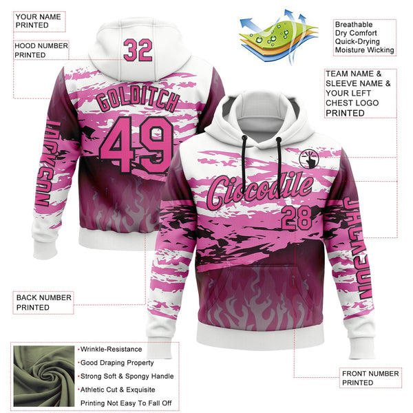 Custom White Pink-Black 3D Abstract Flame Sports Pullover Sweatshirt Hoodie alternate