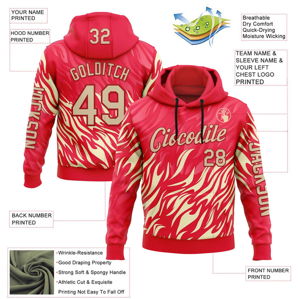 Custom Red City Cream 3D Abstract Flame Sports Pullover Sweatshirt Hoodie alternate