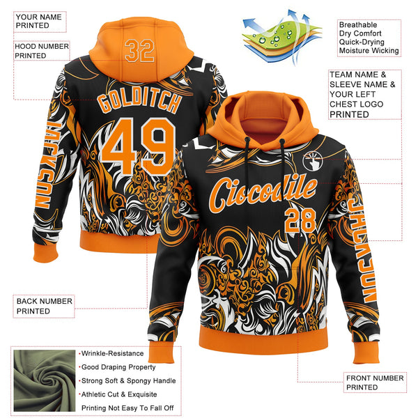 Custom Black Bay Orange-White 3D Abstract Flame Sports Pullover Sweatshirt Hoodie alternate