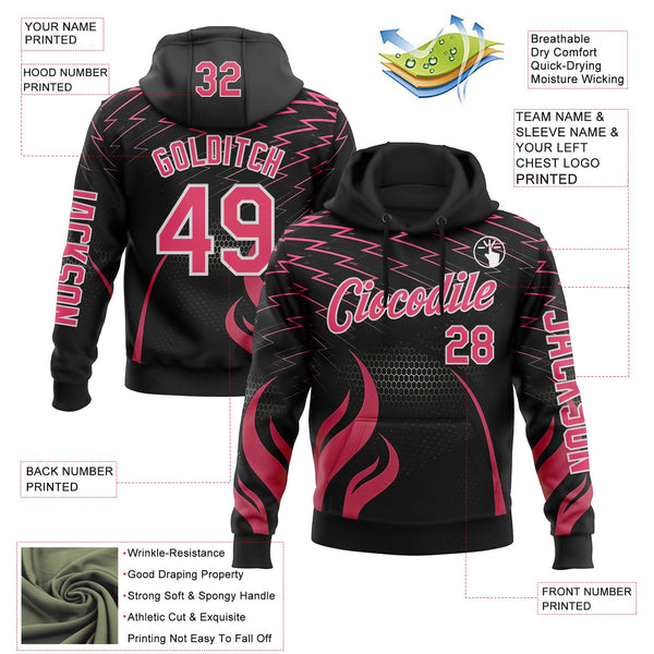 Custom Black Neon Pink-White 3D Abstract Flame Sports Pullover Sweatshirt Hoodie alternate