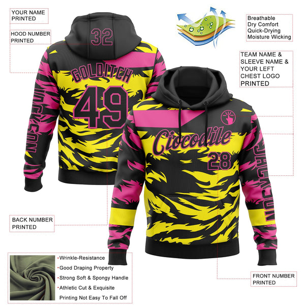 Custom Black Light Yellow-Pink 3D Abstract Flame Sports Pullover Sweatshirt Hoodie alternate