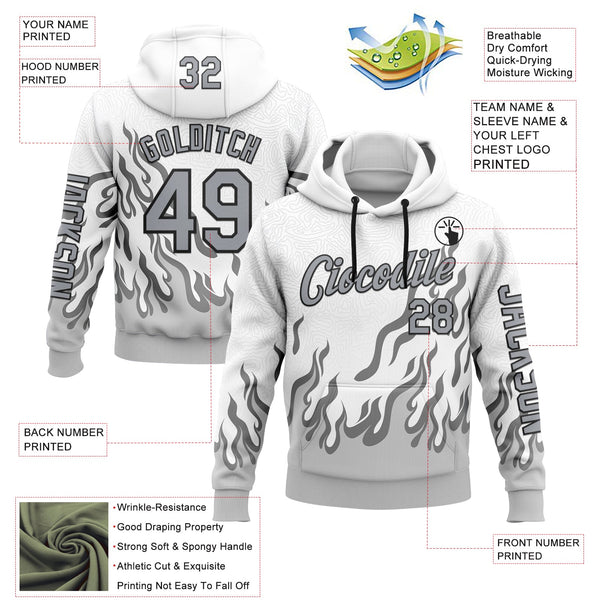 Custom White Gray-Black 3D Abstract Flame Sports Pullover Sweatshirt Hoodie alternate